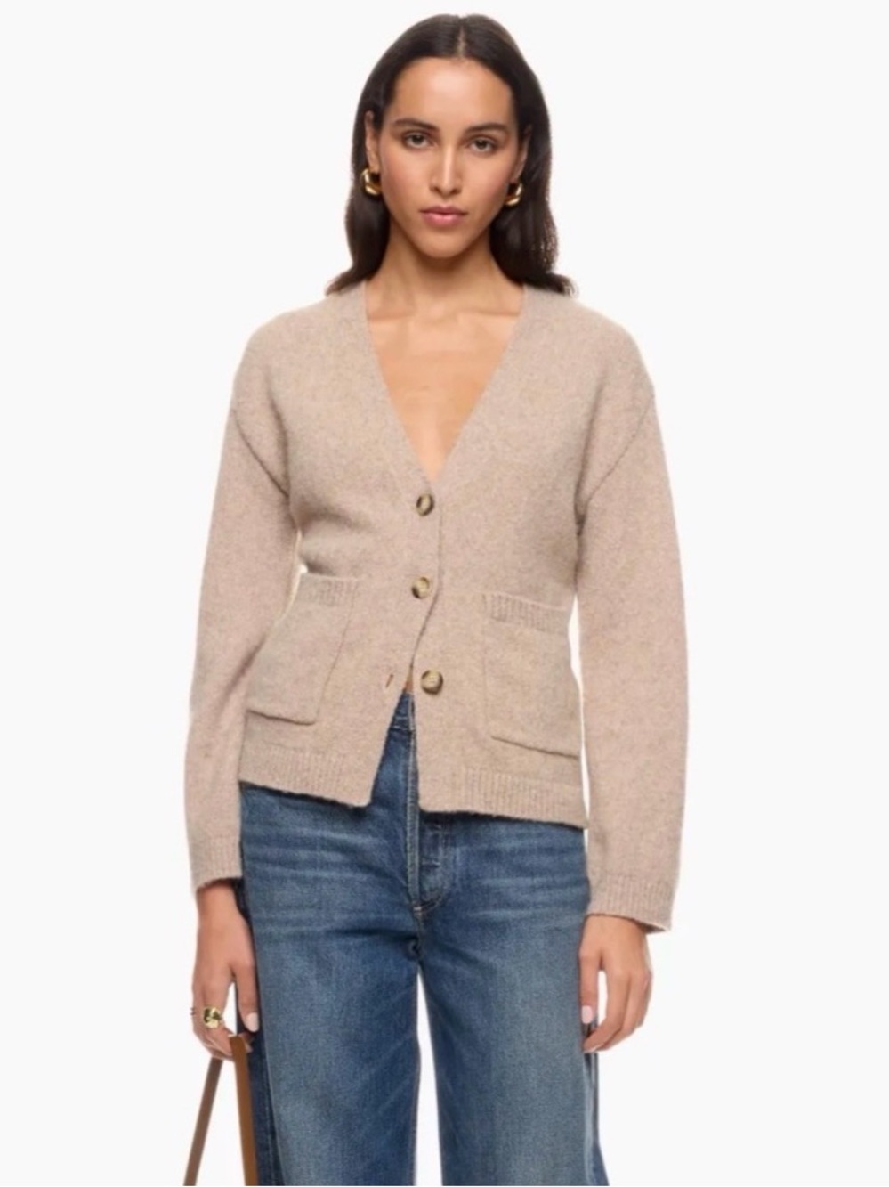 LE JEAN Willa Beige Alpaca Yak Blend Cardigan Sweater Size XS